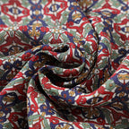 Burgundy and Blue Neck Scarf with Arabesque Motifs