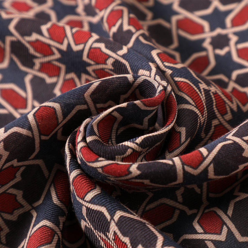 Navy Blue and Red Geometric Scarf - Islamic Art Inspiration Mirath