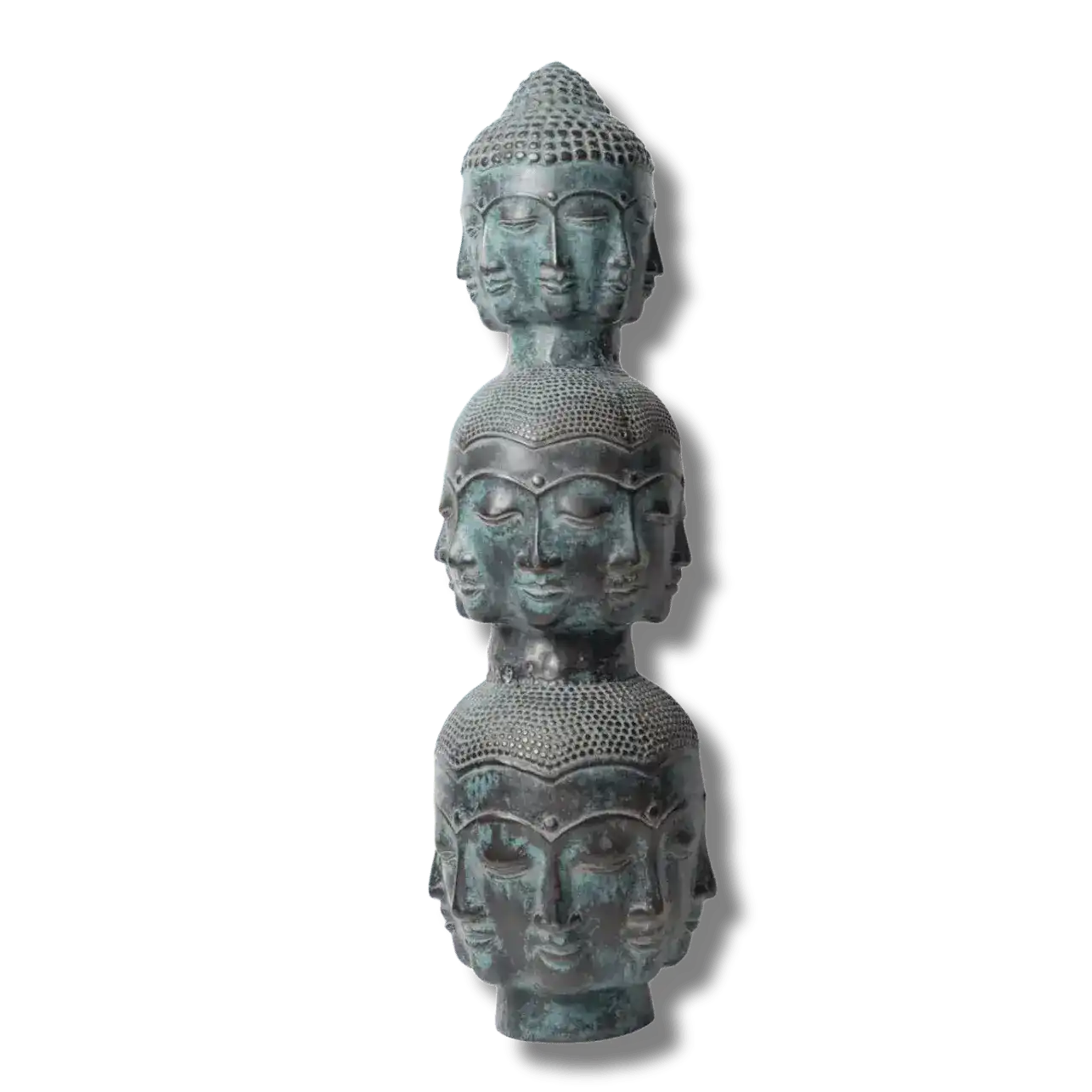 Three Buddha Head Bronze Statue