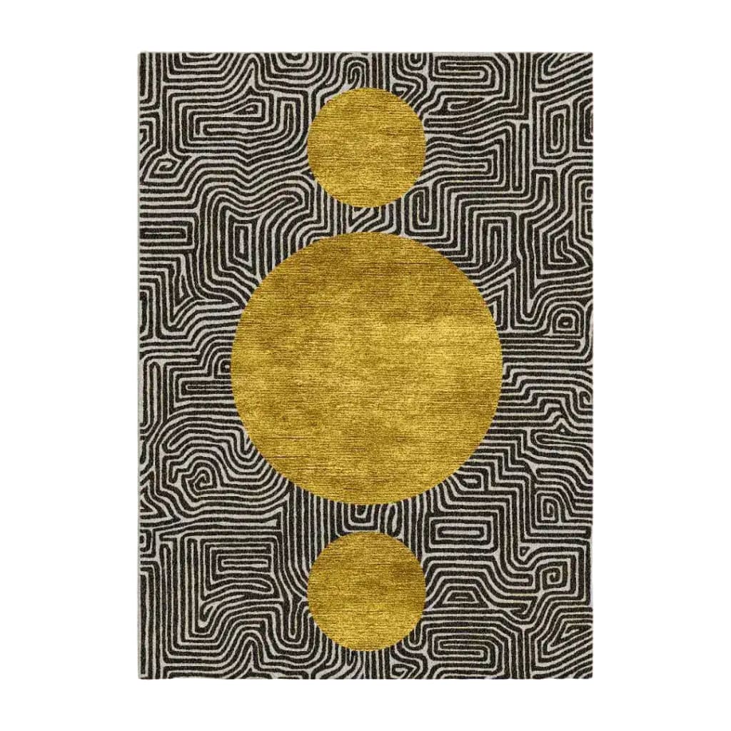 Three Golden Suns Maze Hand Tufted Wool Rug