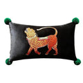Tibetan Tiger Black Lumbar Pillow Cover with Pom Pom