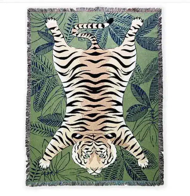 Tiger Lying in the Green Wild Printed Throw