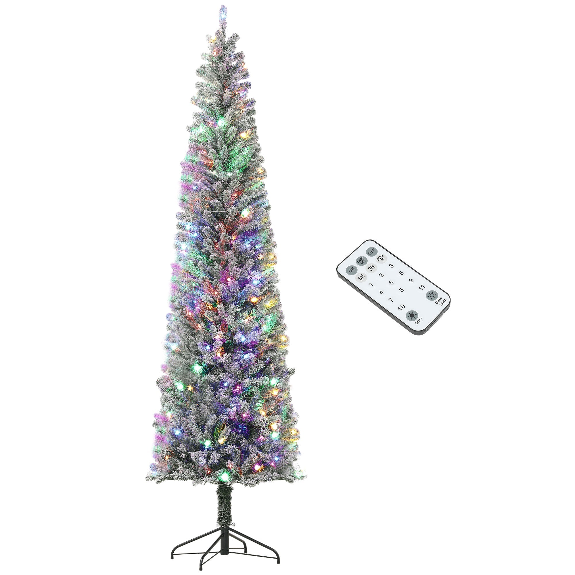 9ft Pre-Lit Pencil Xmas Tree w/ 310 LEDs & Adjustable Brightness, Flocked Xmas Tree, Green
