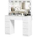 7-Drawer Makeup Vanity with 10 LED Hollywood Lights, Mirror & USB Charging, White