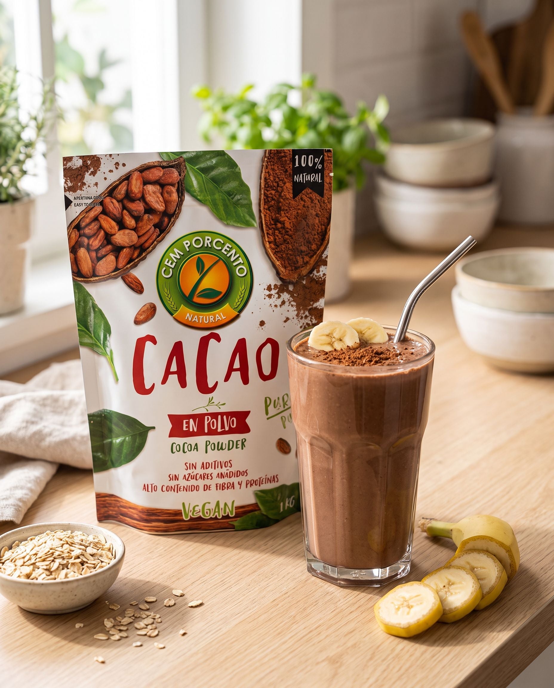 Cacao en Polvo 100% Natural - 1Kg - Cem Porcento