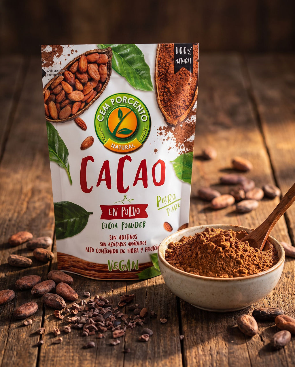 Cacao en Polvo 100% Natural - 1Kg - Cem Porcento