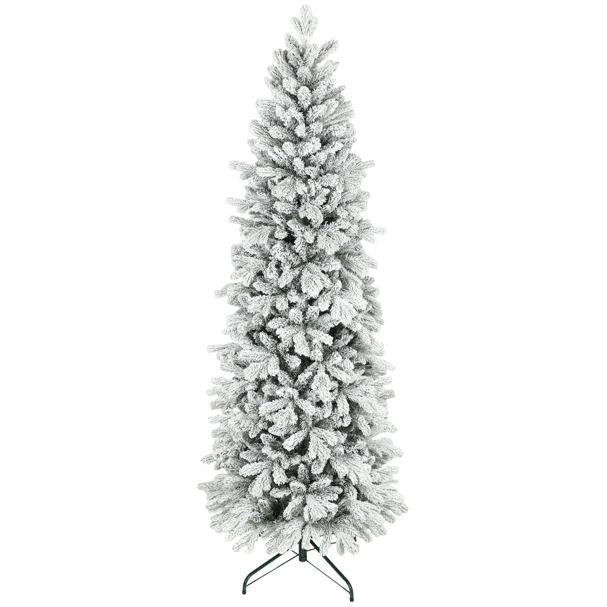 7ft Flocked Christmas Tree with 972 Tips, Realistic Branches, Easy Assembly, Slim Shape
