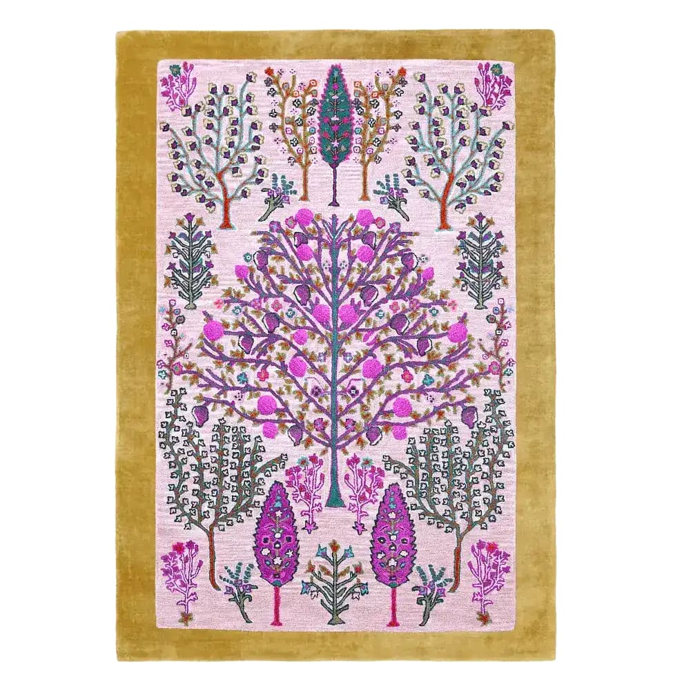 Tree of Life Pink Mustard Hand Tufted Wool Rug