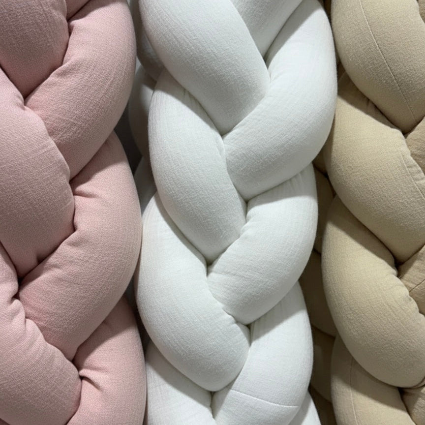 Trenza protectora para cuna y cama artesanal MUSELINA BLANCA 200cm