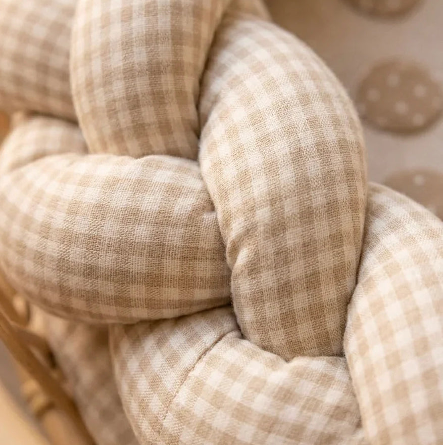 Braided cot and bed bumper handmade GINGHAM BEIGE 200cm