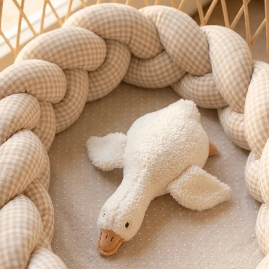 Braided cot and bed bumper handmade GINGHAM BEIGE 200cm