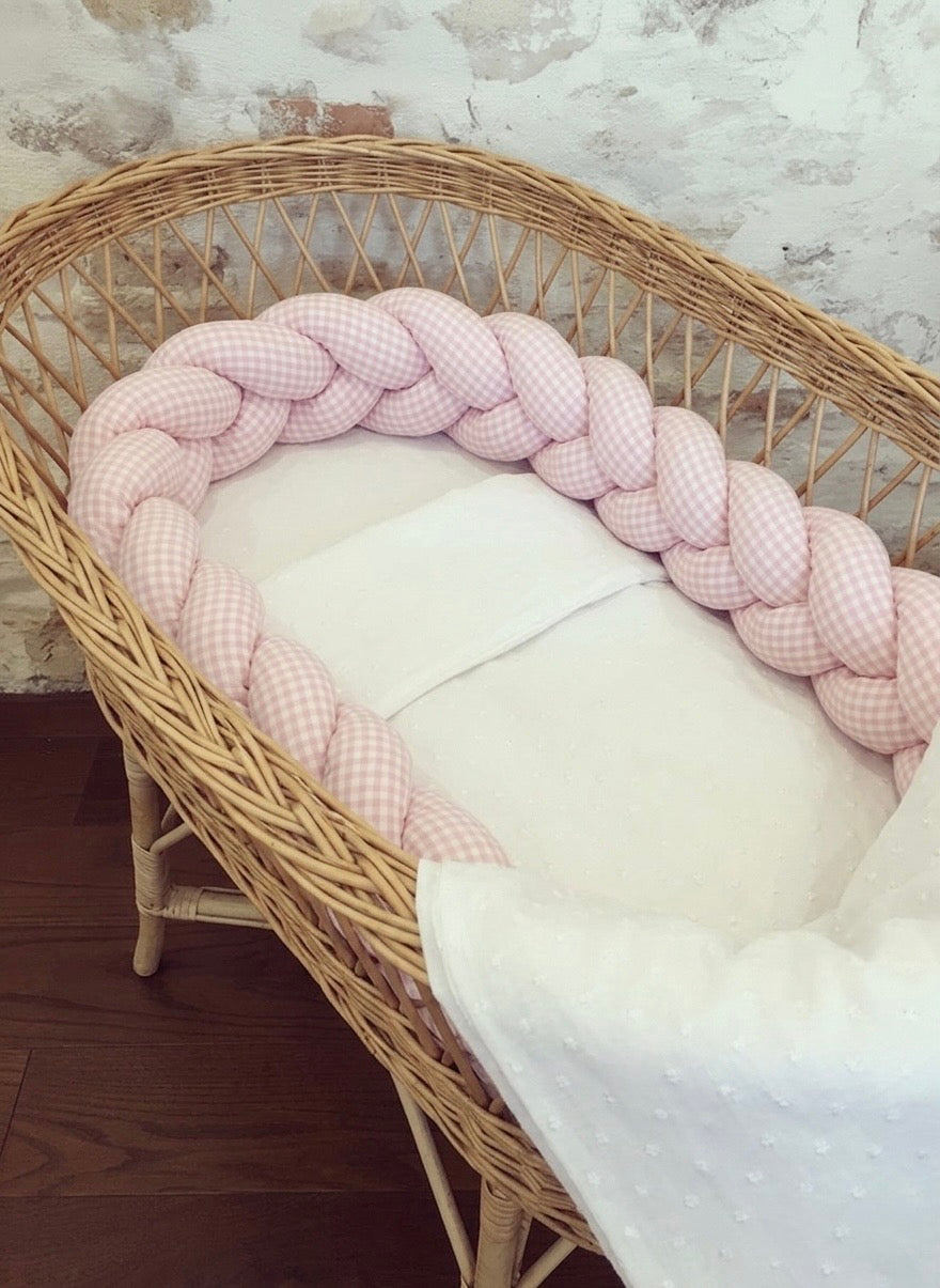 Trenza protectora para cuna y cama artesanal VICHY ROSA 200cm
