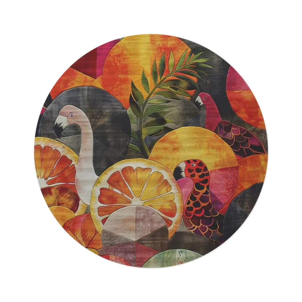 Tropical Birds and Citrus Round Rug