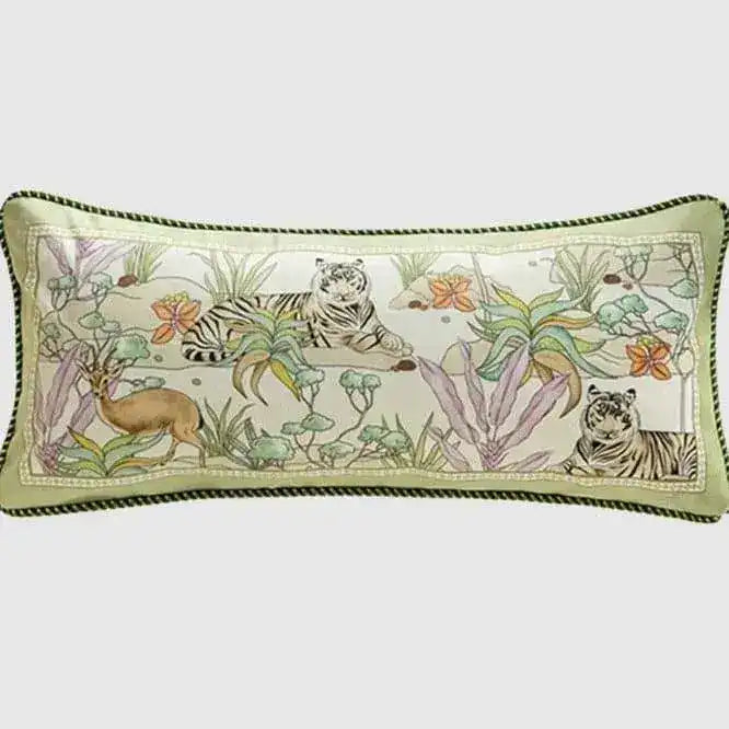 Tropical Tiger and Deers Floral Velvet Pillow Cover