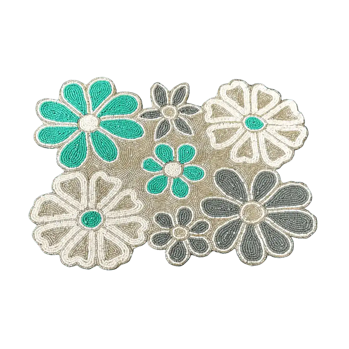 Turquoise Floral Beaded Table Runner and Placemat Set