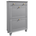 Narrow Shoe Cabinet with 2 Flip Drawers & Adjustable Shelves, Holds 8 Pairs of Shoes, Grey