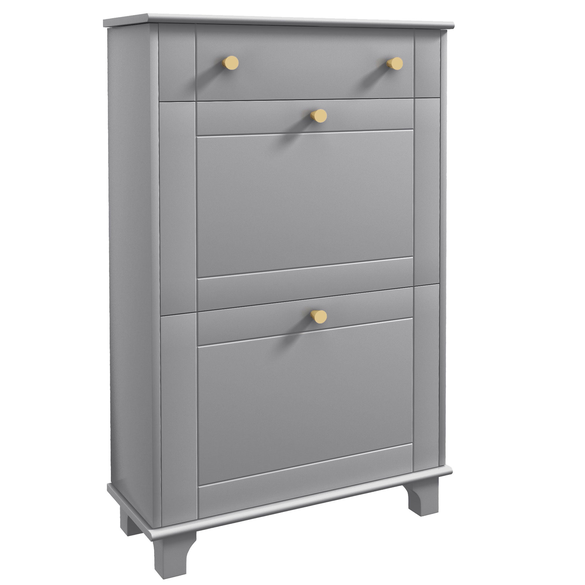 Narrow Shoe Cabinet with 2 Flip Drawers & Adjustable Shelves, Holds 8 Pairs of Shoes, Grey