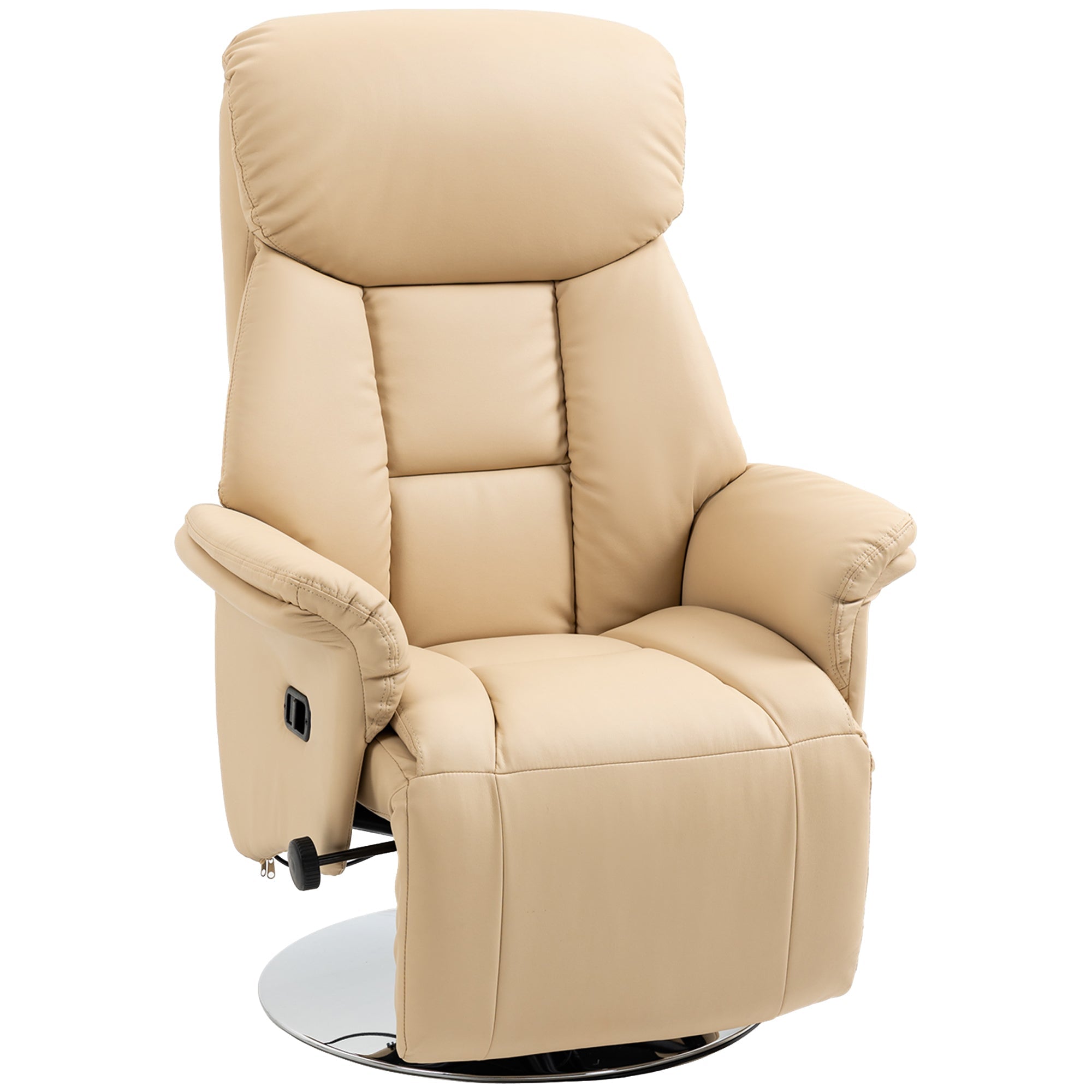 Adjustable Swivel Recliner Chair with Footrest, Padded Arms & PU Leather Upholstery, Beige