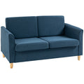 2 Seater Sofa, Fabric Compact Loveseat Couch with Wood Legs and Armrest, Blue