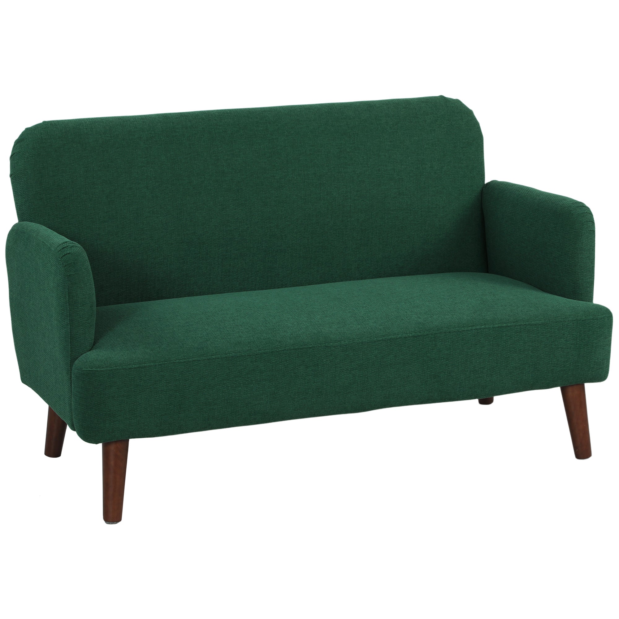 2-Seater Small Loveseat with 21cm Padding and Wood Legs, Dark Green Velvet Feel
