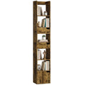 5-Tier Narrow Bookshelf with Drawers and Cabinet, Anti-Tip Rustic Brown