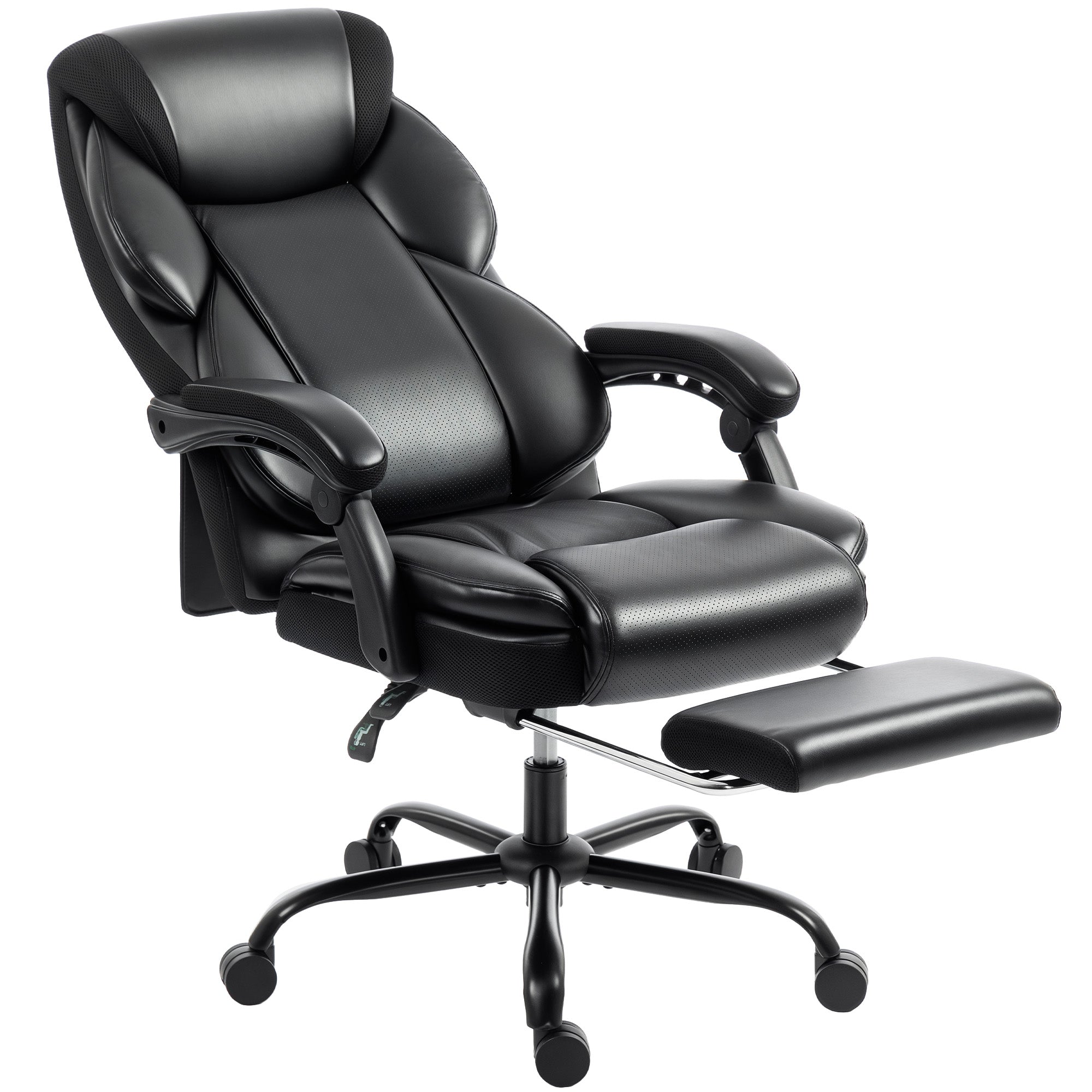 ErgoFlex Reclining PU Leather Office Chair with Footrest, Black
