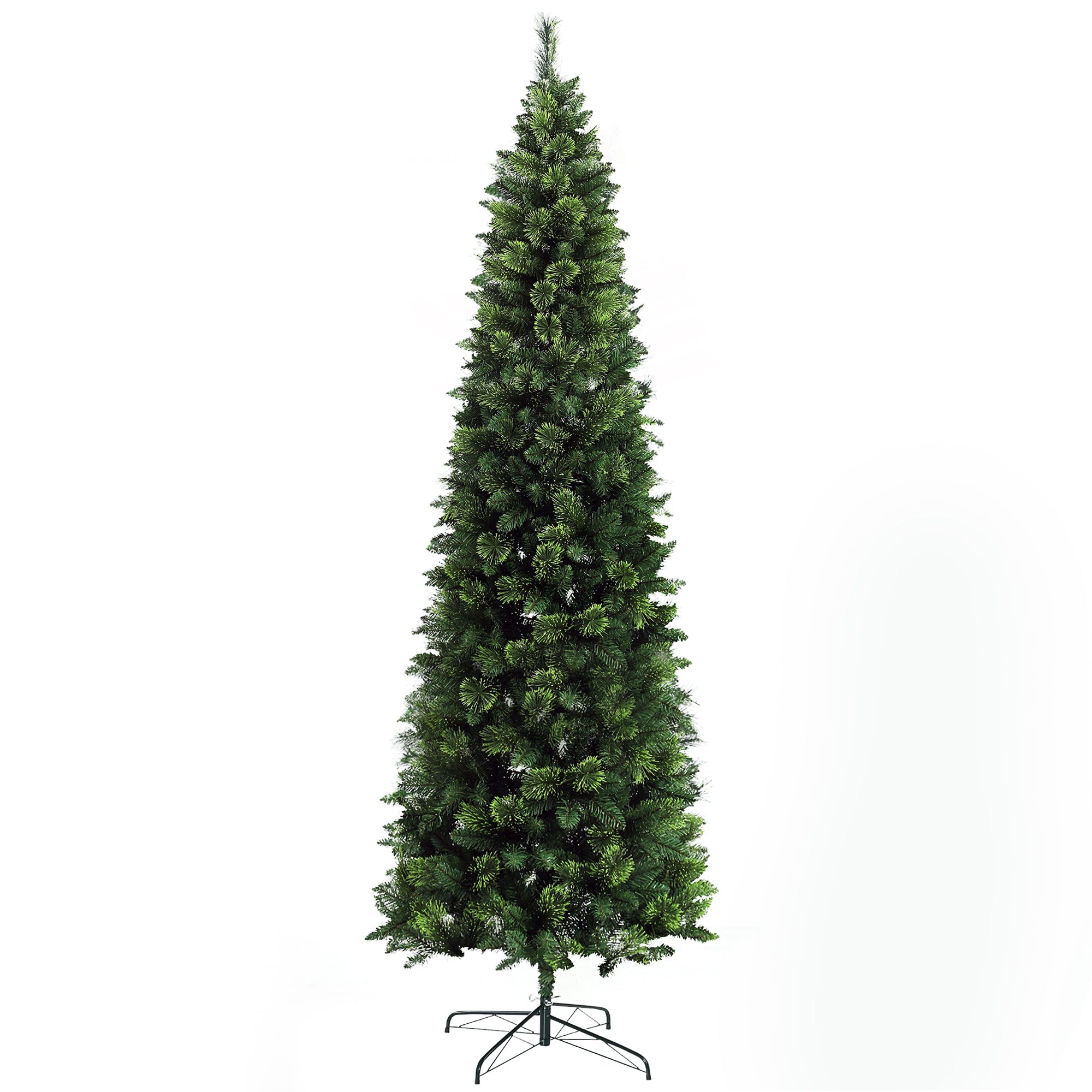 9' Artificial Pencil Christmas Trees with Auto Open, Steel Base, Pine Needles for Decoration