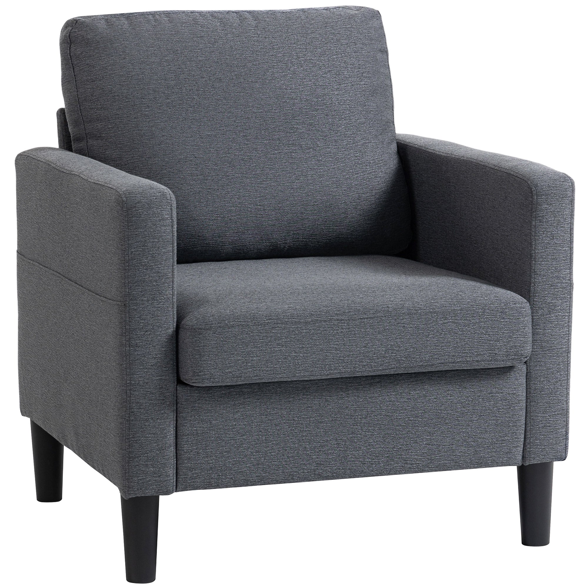 Linen-Feel Fabric Accent Chair with Supportive Cushion, Dark Grey