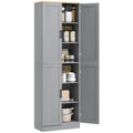 Freestanding Kitchen Pantry 4 Door Cabinet with Adjustable Shelves Distressed Gray