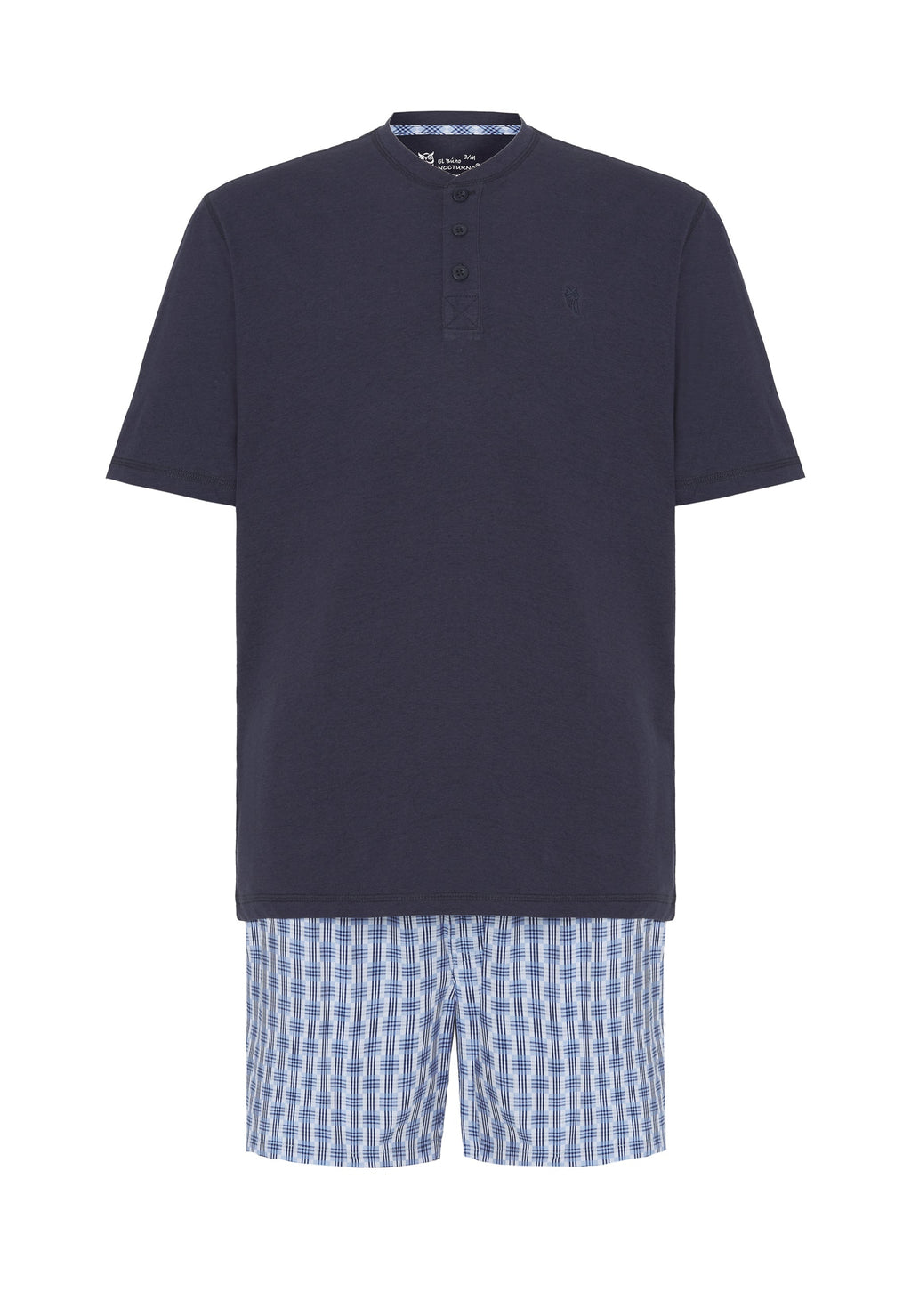 Pijama Hombre Verano Corto Tapeta Algodón Punto Liso Tela Cuadros - Azul 3604_39