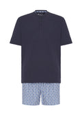 Pijama Hombre Verano Corto Tapeta Algodón Punto Liso Tela Cuadros - Azul 3604_39