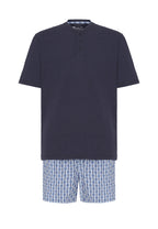 Pijama Hombre Verano Corto Tapeta Algodón Punto Liso Tela Cuadros - Azul 3604_39