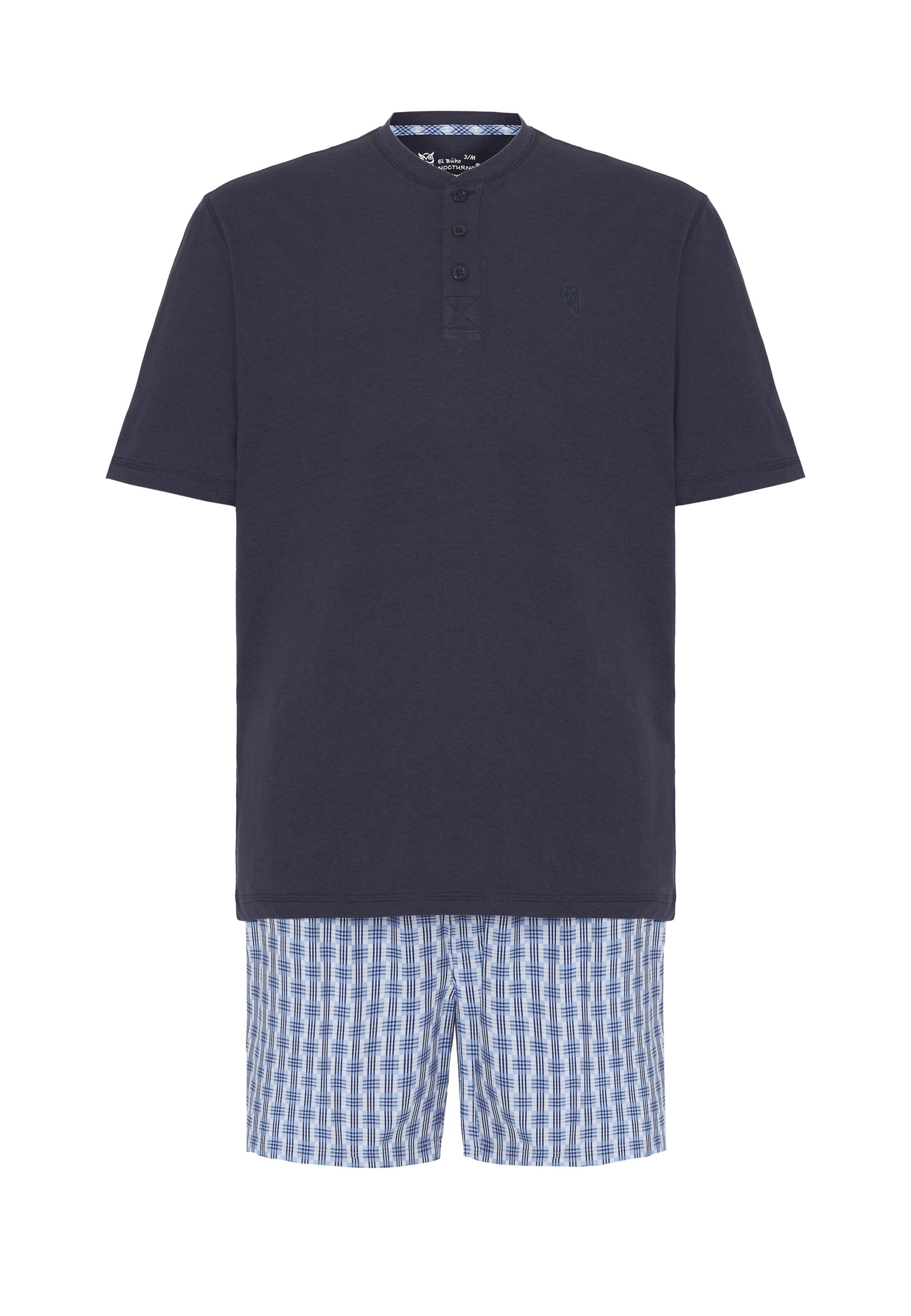 Pijama Hombre Verano Corto Tapeta Algodón Punto Liso Tela Cuadros - Azul 3604_39
