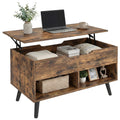 Industrial Lift Top Coffee Table, Living Room Table with Hidden Compartment, Open Shelves and Metal Legs, 75 cm, Rustic Brown