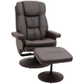 PU Leather Recliner Chair w/ Ottoman, Swivel Recliner w/ Round Wrapped Base, Brown