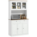 71" Kitchen Pantry Cabinet w/ Microwave Stand, 2 Drawers & 4 Cabinets, White