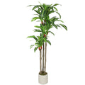 5FT Artificial Dracaena Tree, Lifelike Dracaena Fake Plant with Bendable Trunks and White Planter, Green