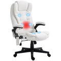 6 Point Vibrating Massage Office Chair, Linen High Back Desk Chair with Heat, White
