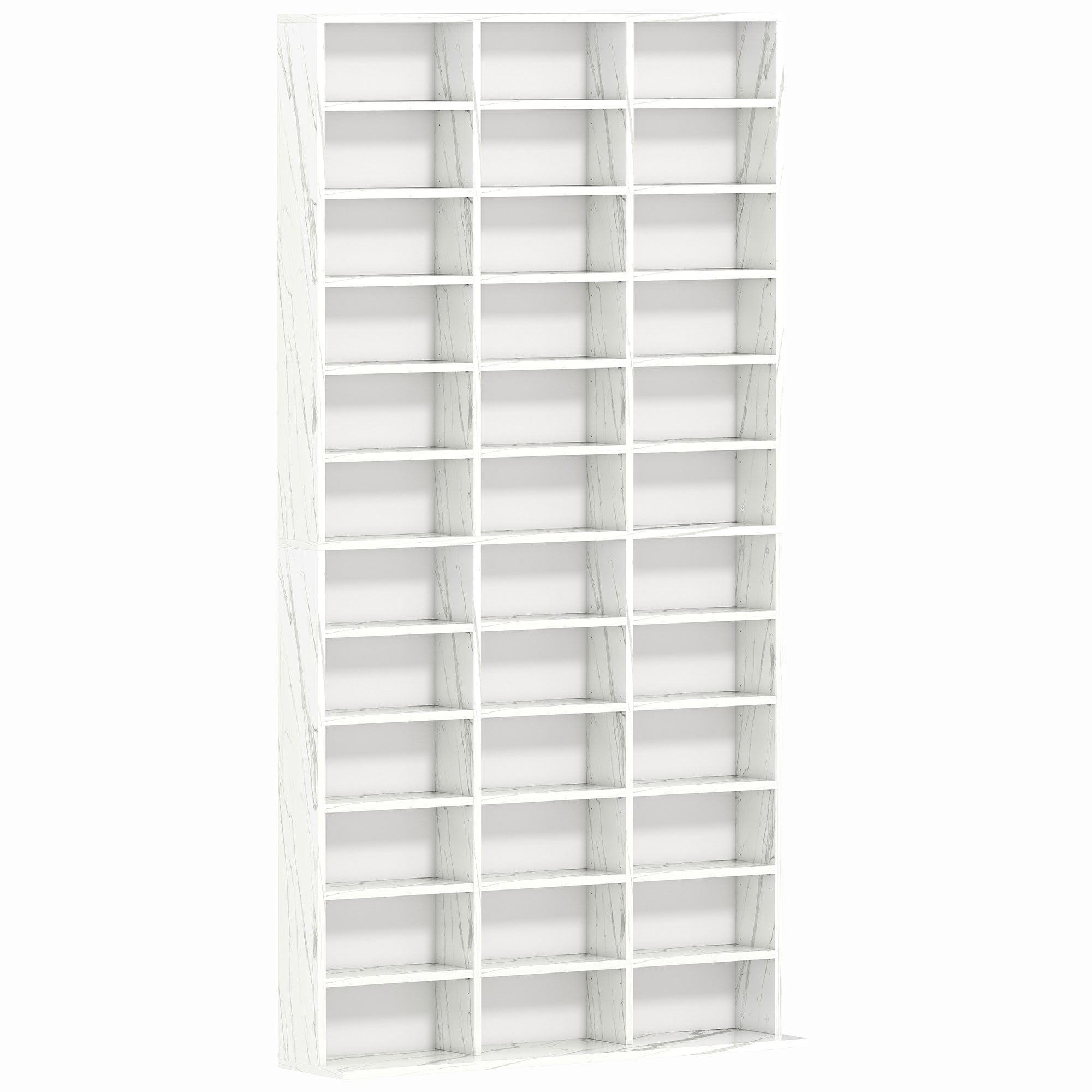 1116 CD/ 528 DVD Storage Unit, Media Storage Shelf, Wooden Display Unit with Adjustable Shelves, 102 x 195 cm, Marble Effect