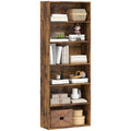 6-Shelf Adjustable Bookcase & Display Unit, Freestanding Bookcase for Living Room, Rustic Brown