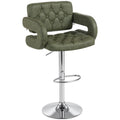 Swivel Bar Stool with Extra Large Seat, PU Leather Upholstered Adjustable Barstool with Back, Arm and Footrest, Breakfast Bar Chair for Bistro, Kitchen, Green