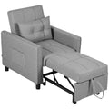 Single Chair Bed, Convertible Sleeper Chair with Adjustable Backrest, Pillow, Light Grey