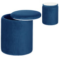 Round Storage Ottoman, Velvet-feel Fabric Upholstered Foot Stool with Removable Top, Padded Seat and Hidden Space for Living Room, Bedroom, Blue