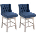27" Counter Height Stools, Swivel, Linen Upholstery, Button Tufted, Blue