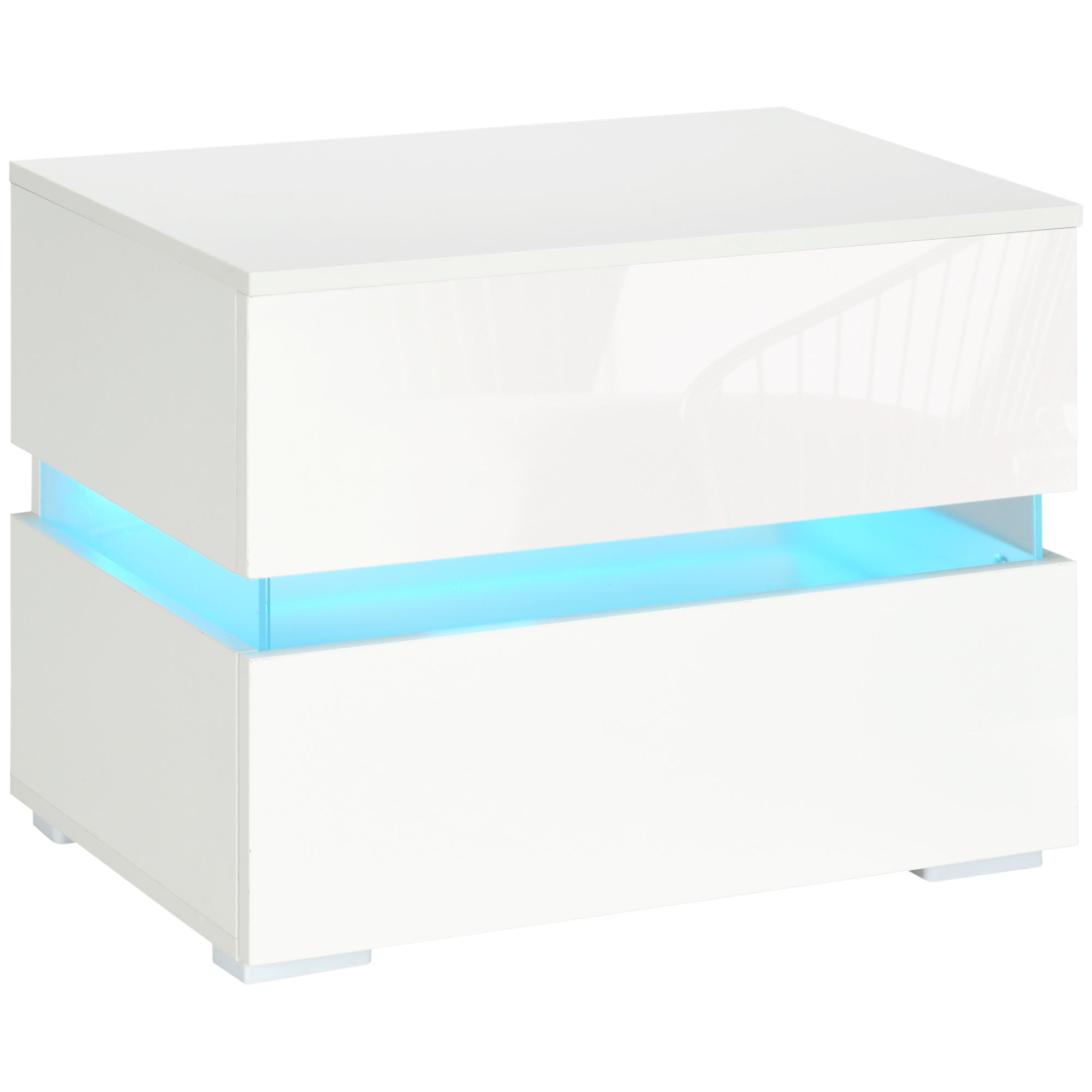 LED Nightstand with 2 Drawers, Bedside Table with 16-Colour Adjustable Lights, White