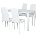5-Piece Rectangular Glass Kitchen Table and 4 Faux Leather Chairs, White
