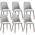 Set of 6 Velvet Dining Chairs with Wood-Grain Steel Legs, Grey