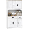 175 cm Tall Kitchen Pantry Cabinet with Microwave Stand, Farmhouse Kitchen Hutch, Freestanding Pantry Cupboard with 2 Drawers, 2 Adjustable Shelves and Cable Management, White