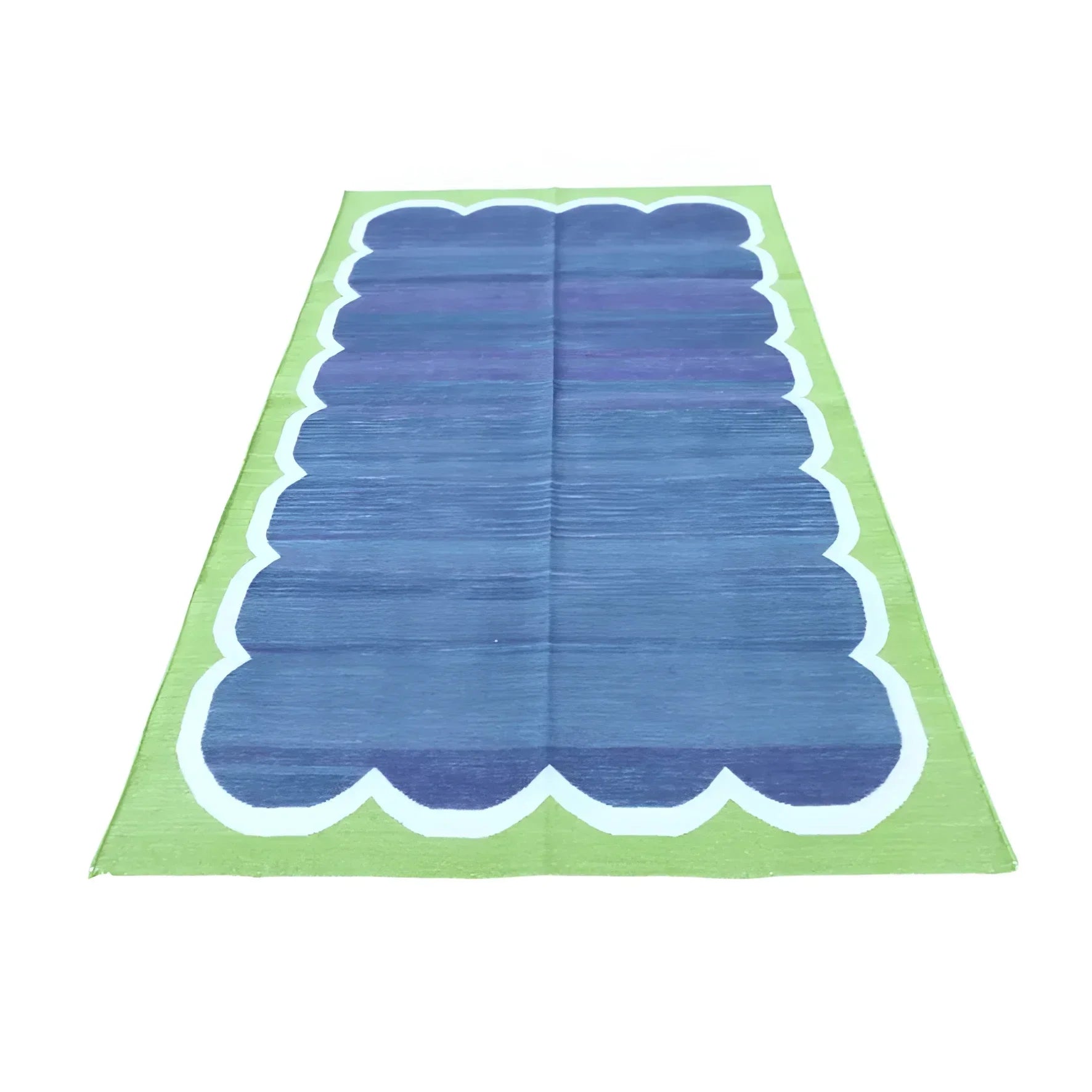 Vegetable Dyed Indian Dhurrie Cotton Rug - Blue/Green