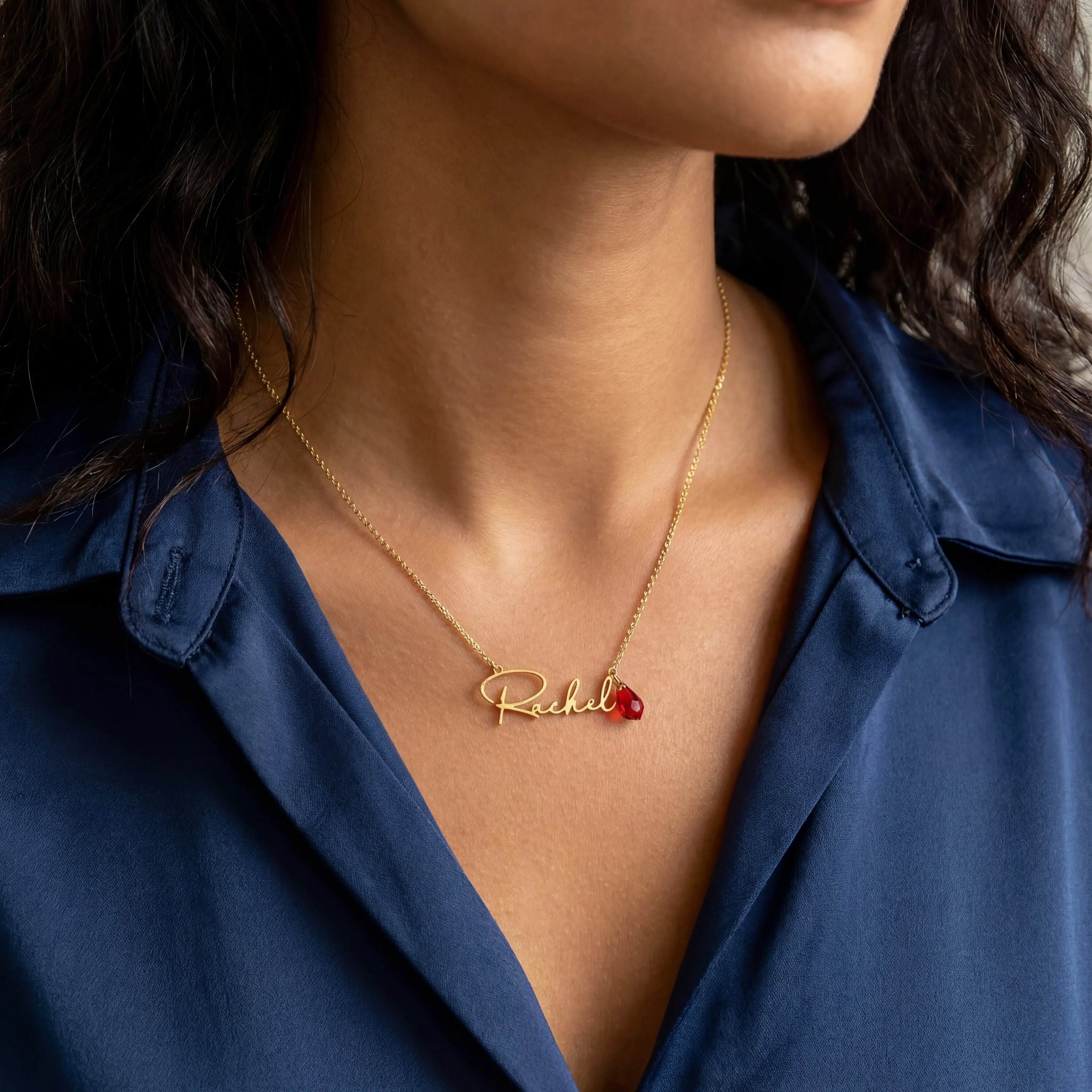 Birthstone Personalised Name Necklace - Vermeil / Style 3